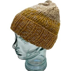 Mustard Yellow / Warm Yellow Hand Knit Chunky Knit Cuffed Beanie, OS
